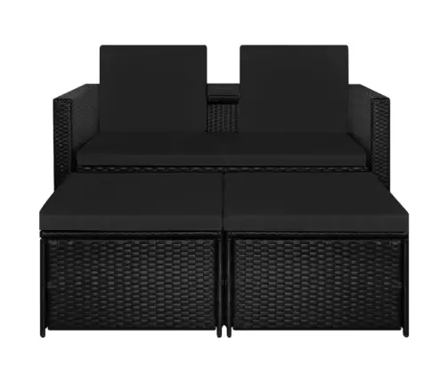 3-Osaline Aiamööblikomplekt Patjadega, Polürotang, Must