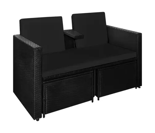 3-Osaline Aiamööblikomplekt Patjadega, Polürotang, Must