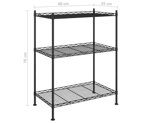 Lentyna Daiktams, 3 Aukštų, Juodos Spalvos, 60X35X76cm 150Kg