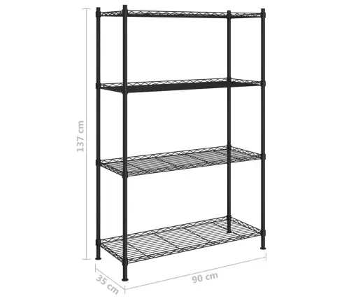 4 Līmeņu Glabāšanas Plaukts, 90X35X137 Cm, Melns, 200 Kg Vidaxl