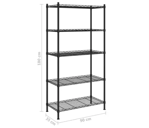 5 Līmeņu Plaukts, 90X35X180 Cm, Melns, 250 Kg Vidaxl