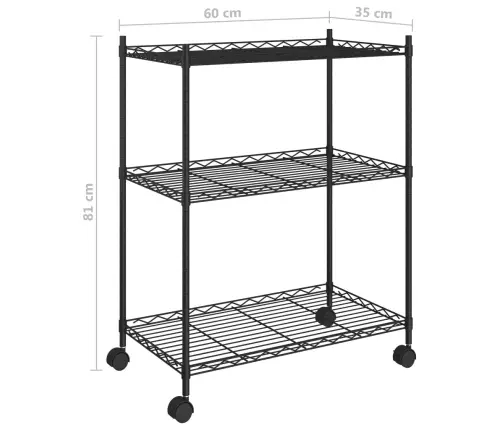 Lentyna Daiktams Su Ratukais, 3 Aukštų, Juoda, 60X35X81Cm