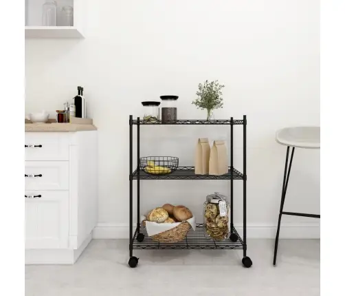 Lentyna Daiktams Su Ratukais, 3 Aukštų, Juoda, 60X35X81Cm