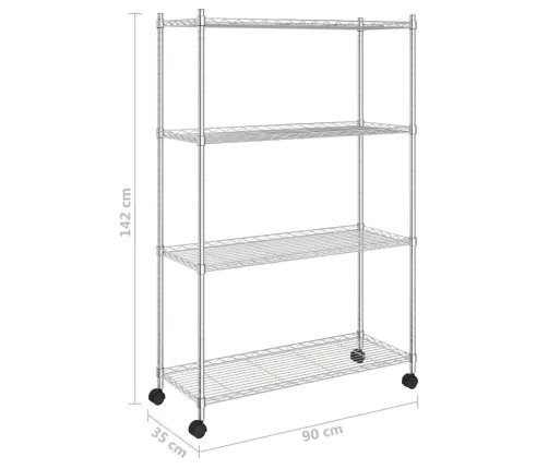 4 Līmeņu Plaukts Ar Riteņiem, 90X35X142 Cm, Hromēts, 200 Kg Vidaxl