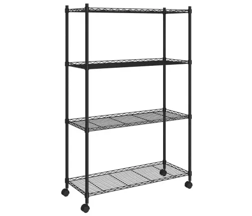 4 Līmeņu Glabāšanas Plaukts Ar Riteņiem, Melns, 90X35X142 Cm Vidaxl