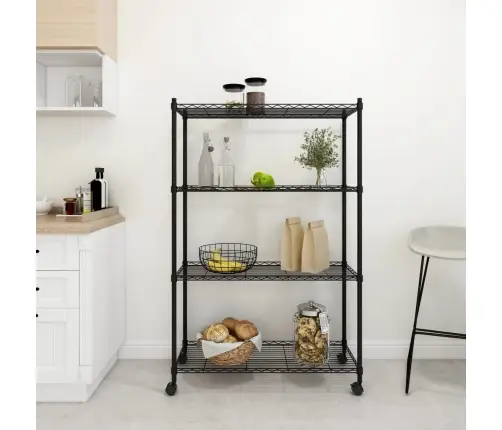 4 Līmeņu Glabāšanas Plaukts Ar Riteņiem, Melns, 90X35X142 Cm Vidaxl