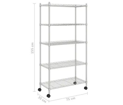 5-Tasandiline Hoiuriiul Ratastega, 75X35X155 cm Kroom, 250 Kg