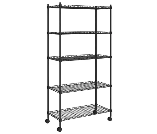 5 Līmeņu Plaukts Ar Riteņiem, 75X35X155 Cm, Melns, 250 Kg Vidaxl