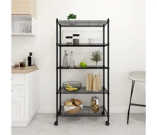 5 Līmeņu Plaukts Ar Riteņiem, 75X35X155 Cm, Melns, 250 Kg Vidaxl