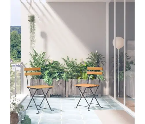 Saliekami Dārza Krēsli, 2 Gab., Tērauds Un Akācijas Masīvkoks Vidaxl