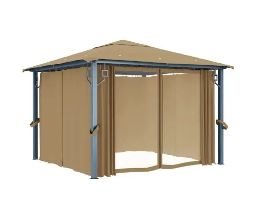 Dārza Nojume Ar Aizkariem, Pelēkbrūna, 300X300 Cm, Alumīnijs Vidaxl