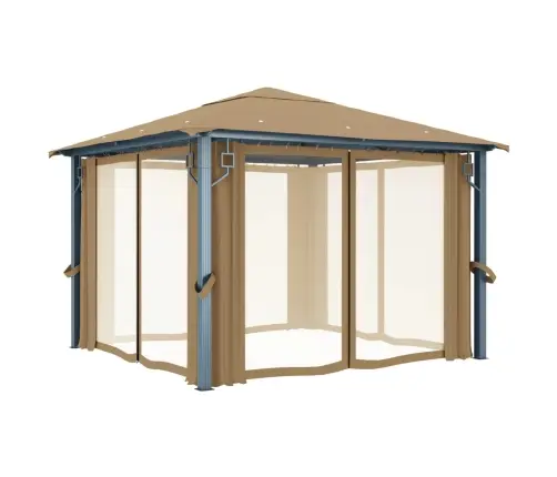 Dārza Nojume Ar Aizkariem, Pelēkbrūna, 300X300 Cm, Alumīnijs Vidaxl