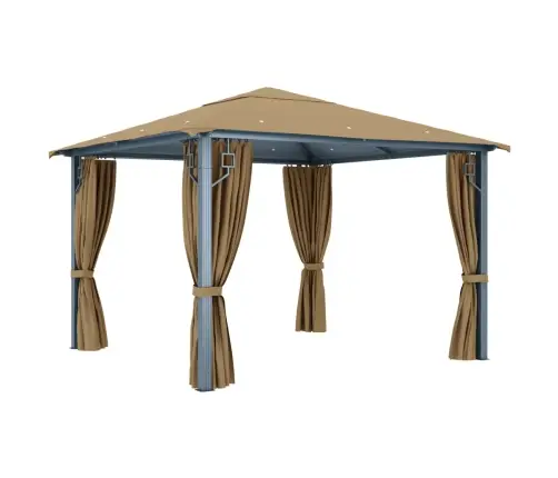 Dārza Nojume Ar Aizkariem, Pelēkbrūna, 300X300 Cm, Alumīnijs Vidaxl