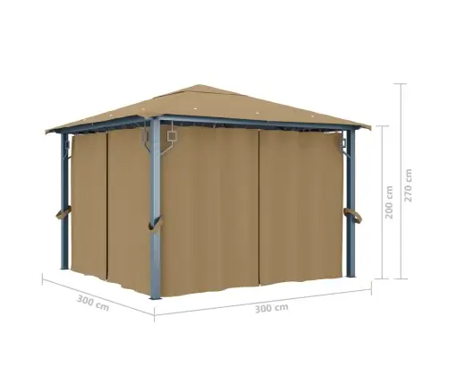 Dārza Nojume Ar Aizkariem, Pelēkbrūna, 300X300 Cm, Alumīnijs Vidaxl