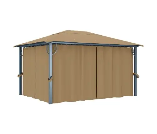 Dārza Nojume Ar Aizkariem, Pelēkbrūna, 400X300 Cm, Alumīnijs Vidaxl