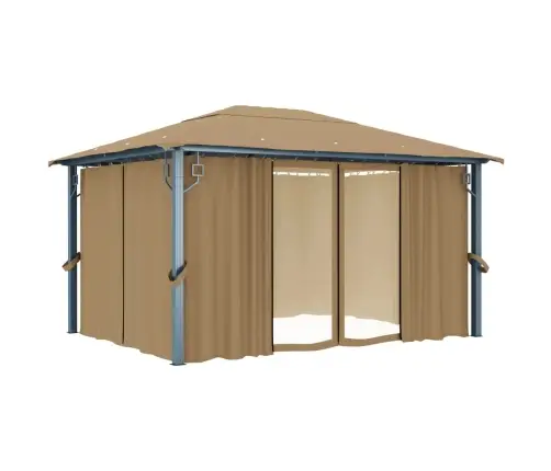 Dārza Nojume Ar Aizkariem, Pelēkbrūna, 400X300 Cm, Alumīnijs Vidaxl