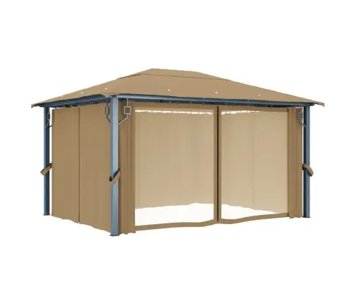 Dārza Nojume Ar Aizkariem, Pelēkbrūna, 400X300 Cm, Alumīnijs Vidaxl