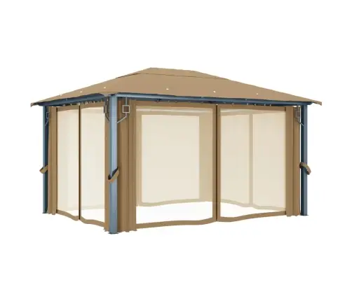 Dārza Nojume Ar Aizkariem, Pelēkbrūna, 400X300 Cm, Alumīnijs Vidaxl