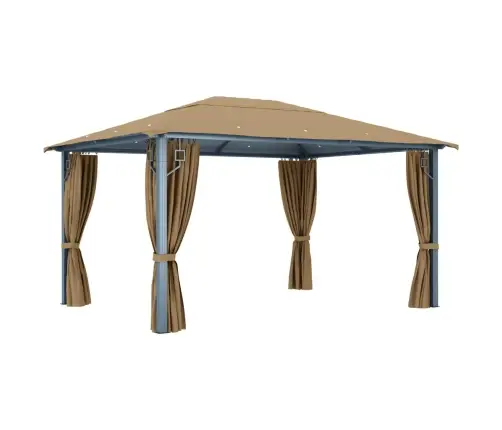 Dārza Nojume Ar Aizkariem, Pelēkbrūna, 400X300 Cm, Alumīnijs Vidaxl