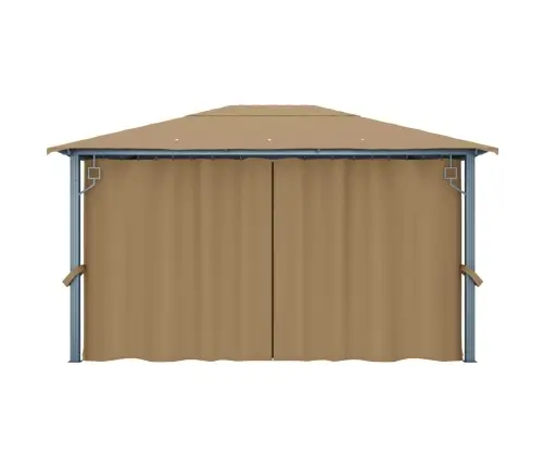 Dārza Nojume Ar Aizkariem, Pelēkbrūna, 400X300 Cm, Alumīnijs Vidaxl