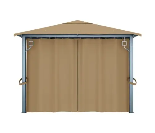 Dārza Nojume Ar Aizkariem, Pelēkbrūna, 400X300 Cm, Alumīnijs Vidaxl