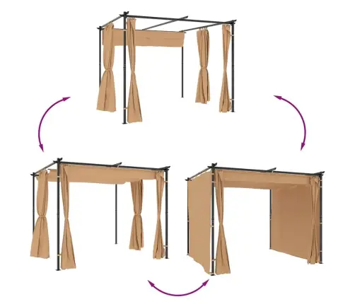 Pavėsinė Su Užuolaidomis, Taupe Spalvos, 3X3M, Plienas