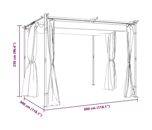 Pavėsinė Su Užuolaidomis, Taupe Spalvos, 3X3M, Plienas