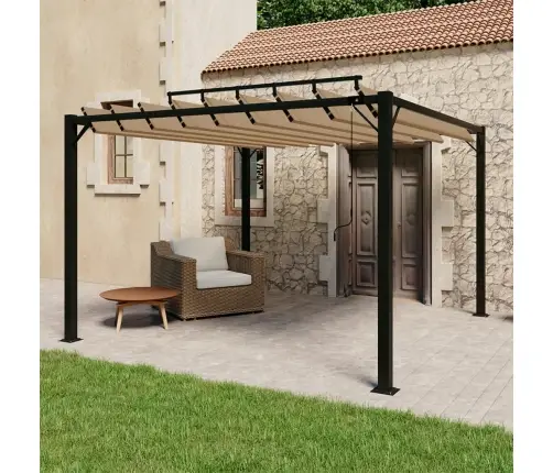 Nojume Ar Žalūziju Jumtu, 3X3 M, Pelēkbrūns Audums, Alumīnijs Vidaxl