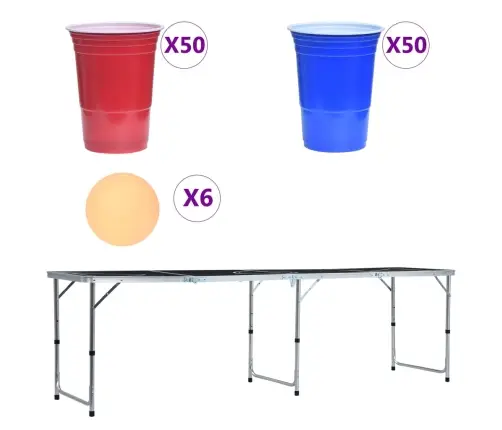 Beer Pong Spēles Galds Ar Glāzēm Un Bumbiņām, Saliekams, 240 Cm Vidaxl