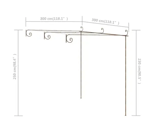 Dārza Paviljons, 3X3X2,5 M, Antīki Brūna Dzelzs Vidaxl