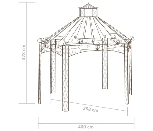 Dārza Paviljons, 400X258X378 Cm, Antīki Brūna Dzelzs Vidaxl
