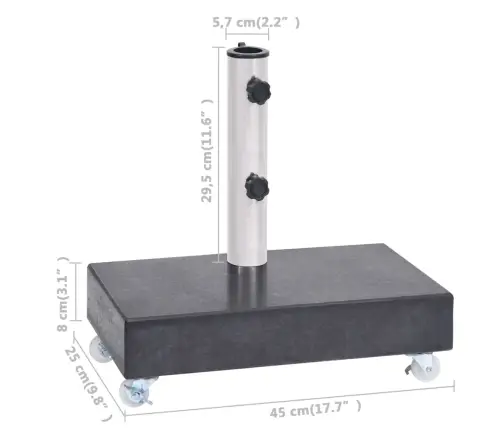 Saulessarga Pamatne, Melna, 45X25X8 Cm, Granīts  Vidaxl