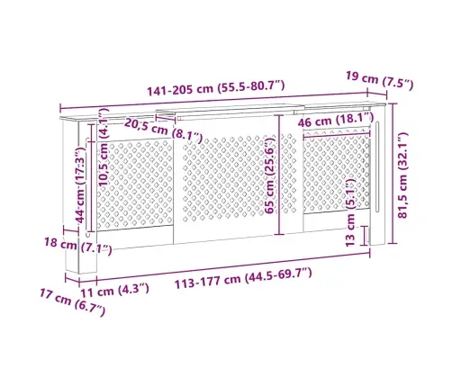 Radiatora Pārsegs, Mdf, 205 Cm Vidaxl