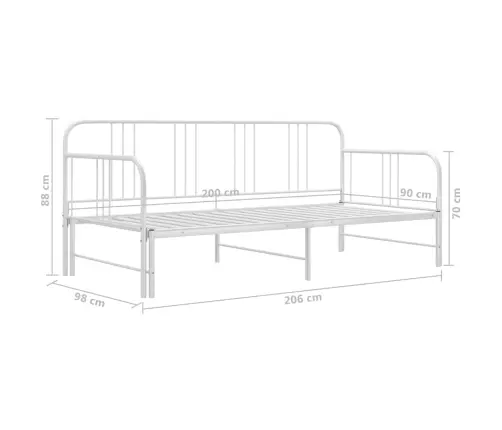 Lahtikäiv Diivanvoodiraam Valge Metall 90 X 200 Cm