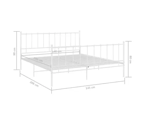 Voodiraam, Valge, Metall, 140 X 200 Cm