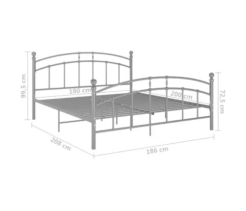 Voodiraam, Hall, Metall, 180 X 200 Cm