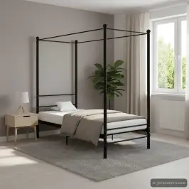 Lovos Rėmas Su Baldakimu, Juodos Spalvos, 100X200cm Metalas Lovos Rėmas Su Baldakimu, Juodos Spalvos, 100X200cm Metalas