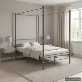 Lovos Rėmas Su Baldakimu, Pilkos Spalvos, 120X200cm Metalas