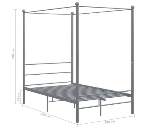 Baldahhiiniga Voodiraam, Hall, Metall, 140 X 200 Cm