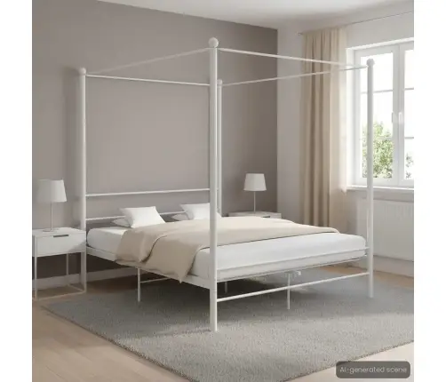 Lovos Rėmas Su Baldakimu, Baltos Spalvos, 160X200cm Metalas