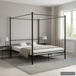 Lovos Rėmas Su Baldakimu, Juodos Spalvos, 180X200cm Metalas Lovos Rėmas Su Baldakimu, Juodos Spalvos, 180X200cm Metalas