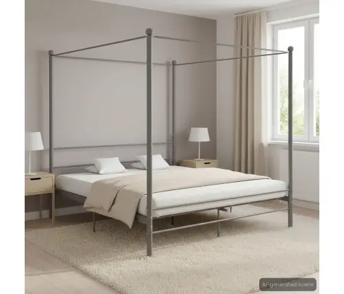 Gultas Rāmis Ar Nojumi, Pelēks, Metāls, 180X200 Cm  Vidaxl