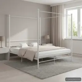 Gultas Rāmis Ar Nojumi, Balts, 200X200 Cm, Metāls Vidaxl