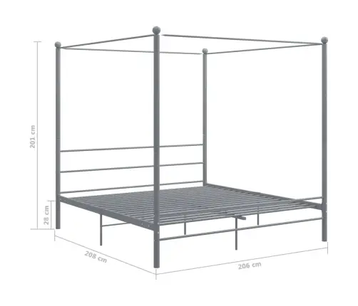 Gultas Rāmis Ar Nojumi, Pelēks, Metāls, 200X200 Cm  Vidaxl