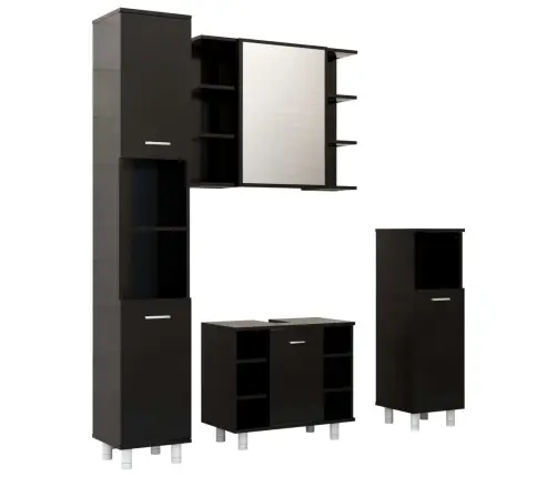 4-Osaline Vannitoamööbli Komplekt, Must, Puitlaastplaat