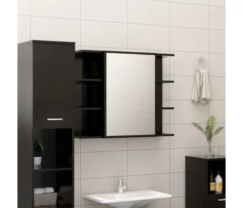 4-Osaline Vannitoamööbli Komplekt, Must, Puitlaastplaat