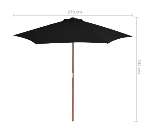 Dārza Saulessargs Ar Koka Kātu, Melns, 270 Cm Vidaxl