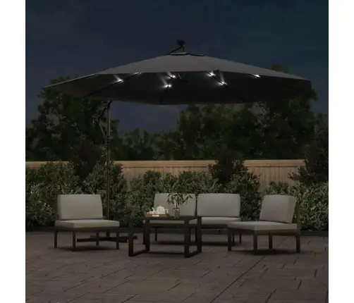 Gembinis Sodo Skėtis Nuo Saulės Su Led, Juodos Spalvos, 350Cm
