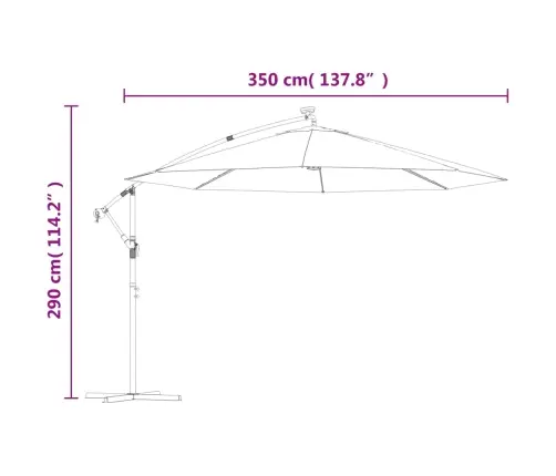 Gembinis Sodo Skėtis Nuo Saulės Su Led, Juodos Spalvos, 350Cm