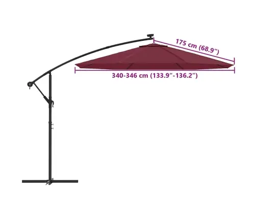 Saulessarga Rezerves Audums, Bordo Sarkans, 350 Cm Vidaxl